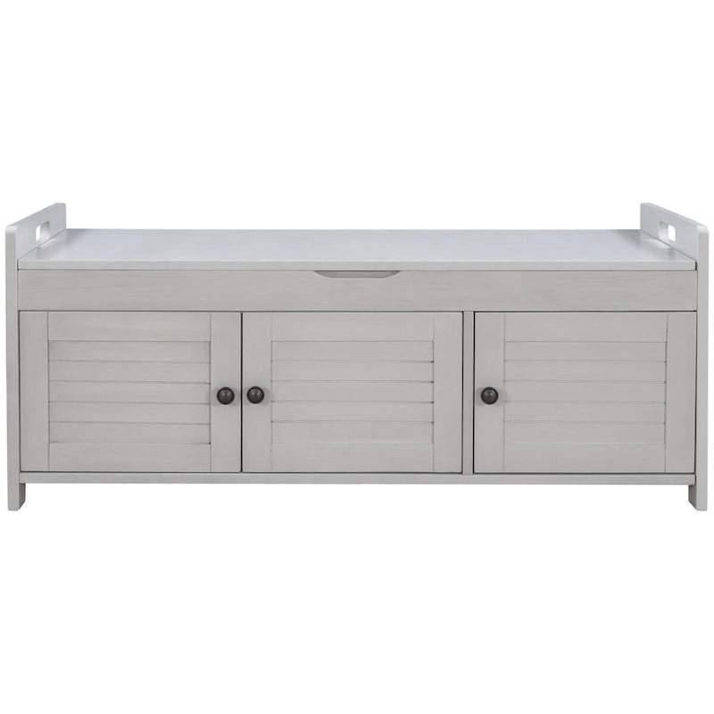 Storage Bench with 3 Shutter-shaped Doors, Removable Cushion and Hidden Storage Space - 43.5L x 16W x 18H