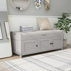 Storage Bench with 3 Shutter-shaped Doors, Removable Cushion and Hidden Storage Space - 43.5L x 16W x 18H