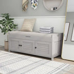 Storage Bench with 3 Shutter-shaped Doors, Removable Cushion and Hidden Storage Space - 43.5L x 16W x 18H