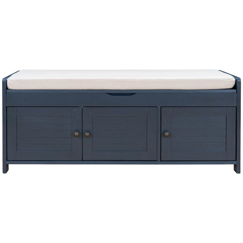 Storage Bench with 3 Shutter-shaped Doors, Removable Cushion and Hidden Storage Space - 43.5L x 16W x 18H