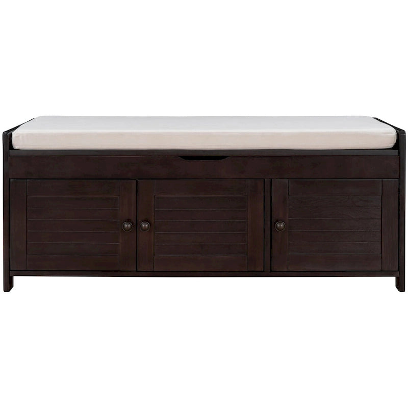 Storage Bench with 3 Shutter-shaped Doors, Removable Cushion and Hidden Storage Space - 43.5L x 16W x 18H