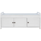 Storage Bench with 3 Shutter-shaped Doors, Removable Cushion and Hidden Storage Space - 43.5L x 16W x 18H
