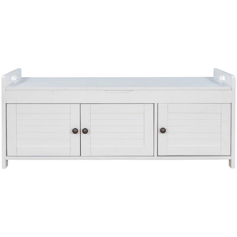 Storage Bench with 3 Shutter-shaped Doors, Removable Cushion and Hidden Storage Space - 43.5L x 16W x 18H