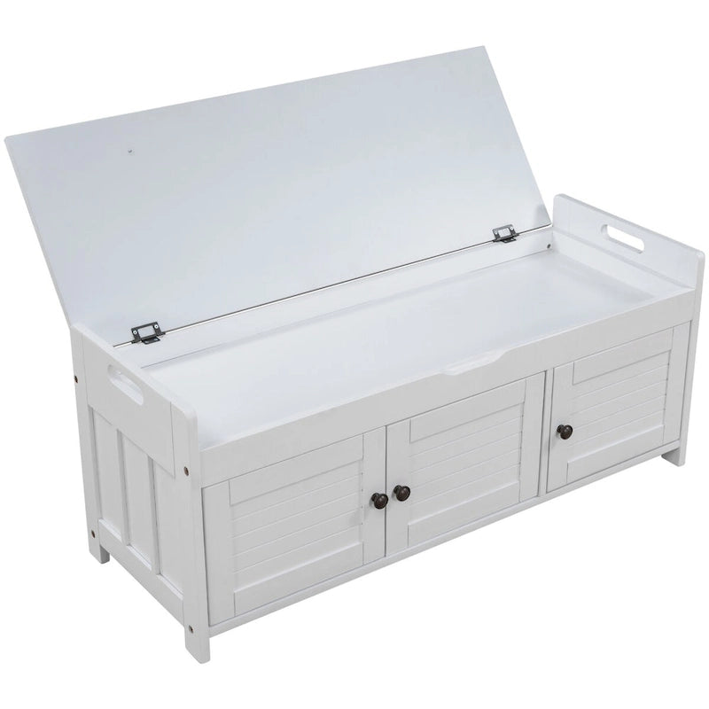 Storage Bench with 3 Shutter-shaped Doors, Removable Cushion and Hidden Storage Space - 43.5L x 16W x 18H