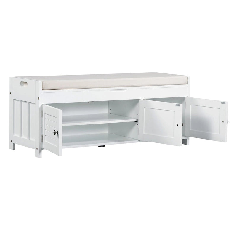 Storage Bench with 3 Shutter-shaped Doors, Removable Cushion and Hidden Storage Space - 43.5L x 16W x 18H