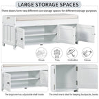 Storage Bench with 3 Shutter-shaped Doors, Removable Cushion and Hidden Storage Space - 43.5L x 16W x 18H