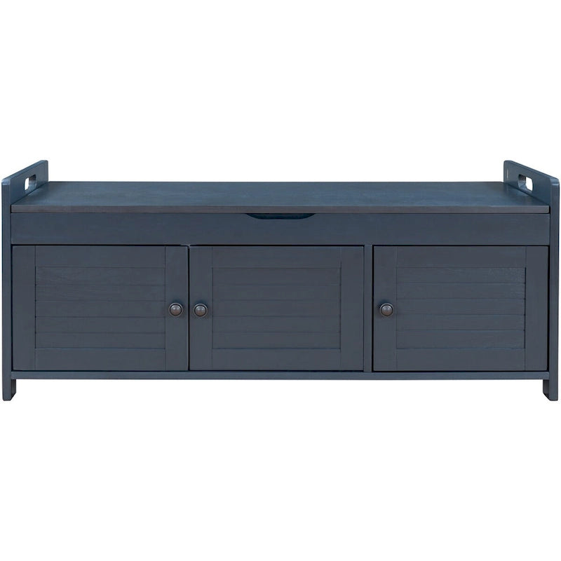 Storage Bench with 3 Shutter-shaped Doors, Removable Cushion and Hidden Storage Space - 43.5L x 16W x 18H
