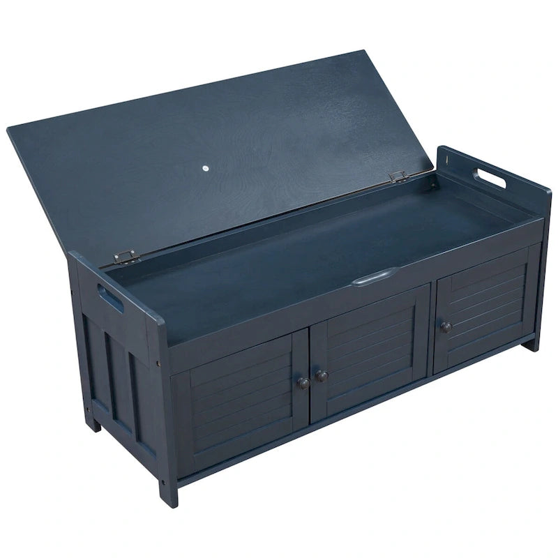 Storage Bench with 3 Shutter-shaped Doors, Removable Cushion and Hidden Storage Space - 43.5L x 16W x 18H