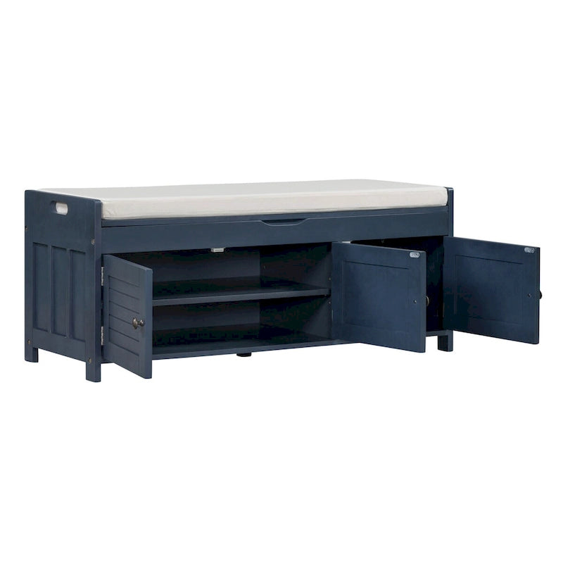 Storage Bench with 3 Shutter-shaped Doors, Removable Cushion and Hidden Storage Space - 43.5L x 16W x 18H