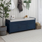 Storage Bench with 3 Shutter-shaped Doors, Removable Cushion and Hidden Storage Space - 43.5L x 16W x 18H