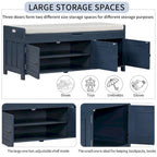 Storage Bench with 3 Shutter-shaped Doors, Removable Cushion and Hidden Storage Space - 43.5L x 16W x 18H