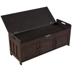 Storage Bench with 3 Shutter-shaped Doors, Removable Cushion and Hidden Storage Space - 43.5L x 16W x 18H