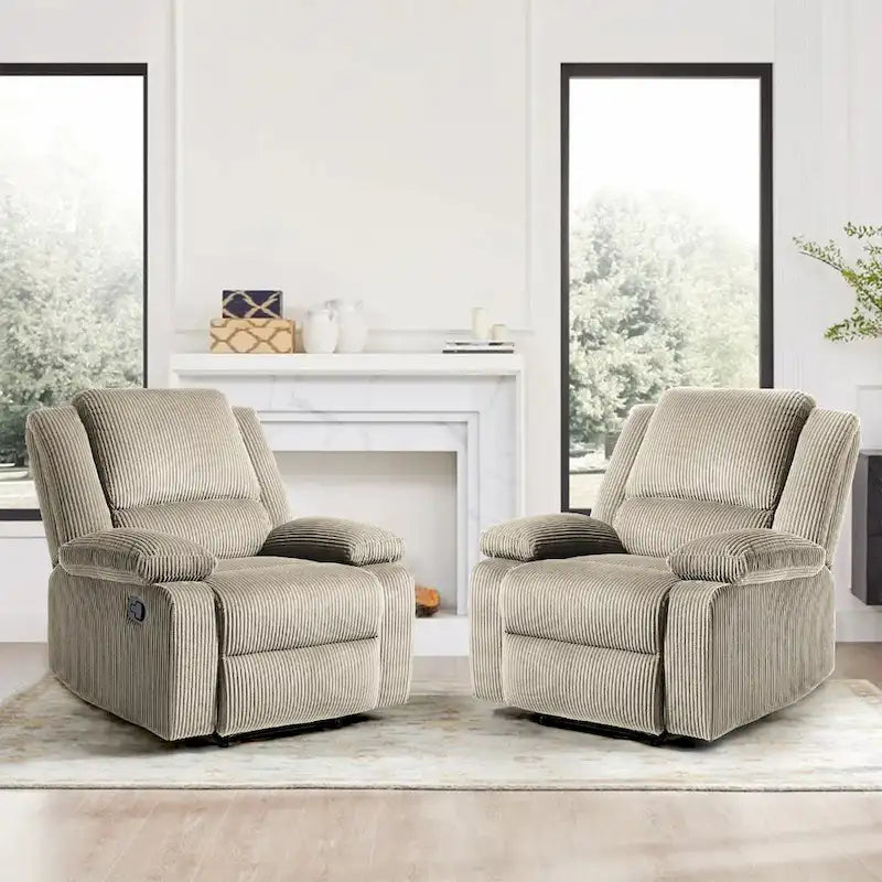 2Set Modern Lounger Upholstered Push Back Manual Recliner Chair