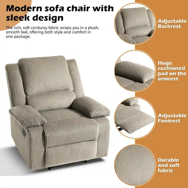 2Set Modern Lounger Upholstered Push Back Manual Recliner Chair