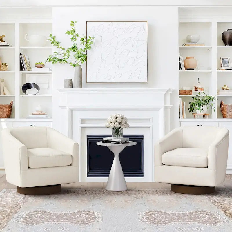 Modern Upholstered Accent Chair Fabric 360 Swivel Barrel Set of 2 Armchair Wood Frame