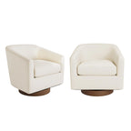Modern Upholstered Accent Chair Fabric 360 Swivel Barrel Set of 2 Armchair Wood Frame
