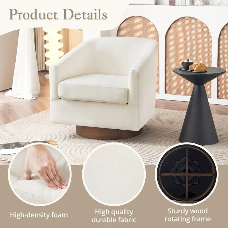 Modern Upholstered Accent Chair Fabric 360 Swivel Barrel Set of 2 Armchair Wood Frame