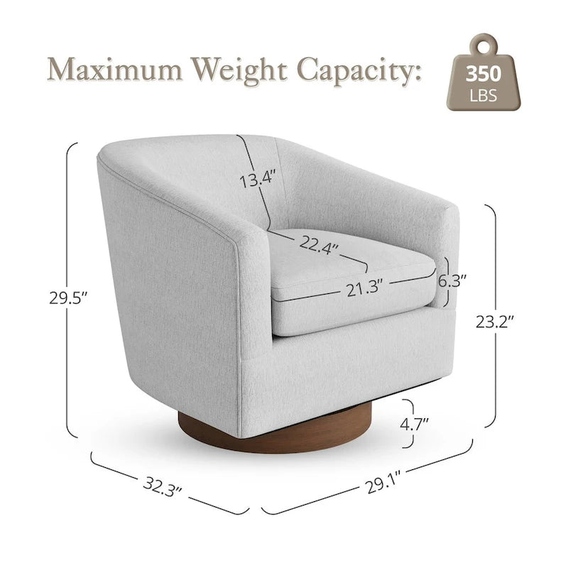 Modern Upholstered Accent Chair Fabric 360 Swivel Barrel Set of 2 Armchair Wood Frame