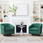 Modern Upholstered Accent Chair Fabric 360 Swivel Barrel Set of 2 Armchair Wood Frame