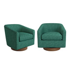 Modern Upholstered Accent Chair Fabric 360 Swivel Barrel Set of 2 Armchair Wood Frame