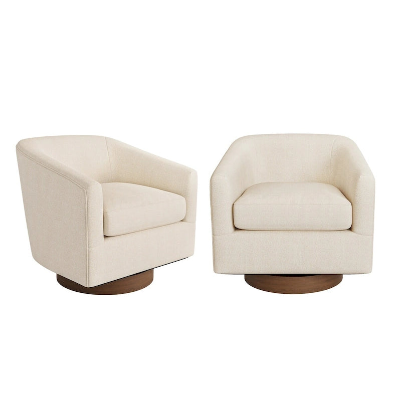 Modern Upholstered Accent Chair Fabric 360 Swivel Barrel Set of 2 Armchair Wood Frame