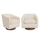 Modern Upholstered Accent Chair Fabric 360 Swivel Barrel Set of 2 Armchair Wood Frame