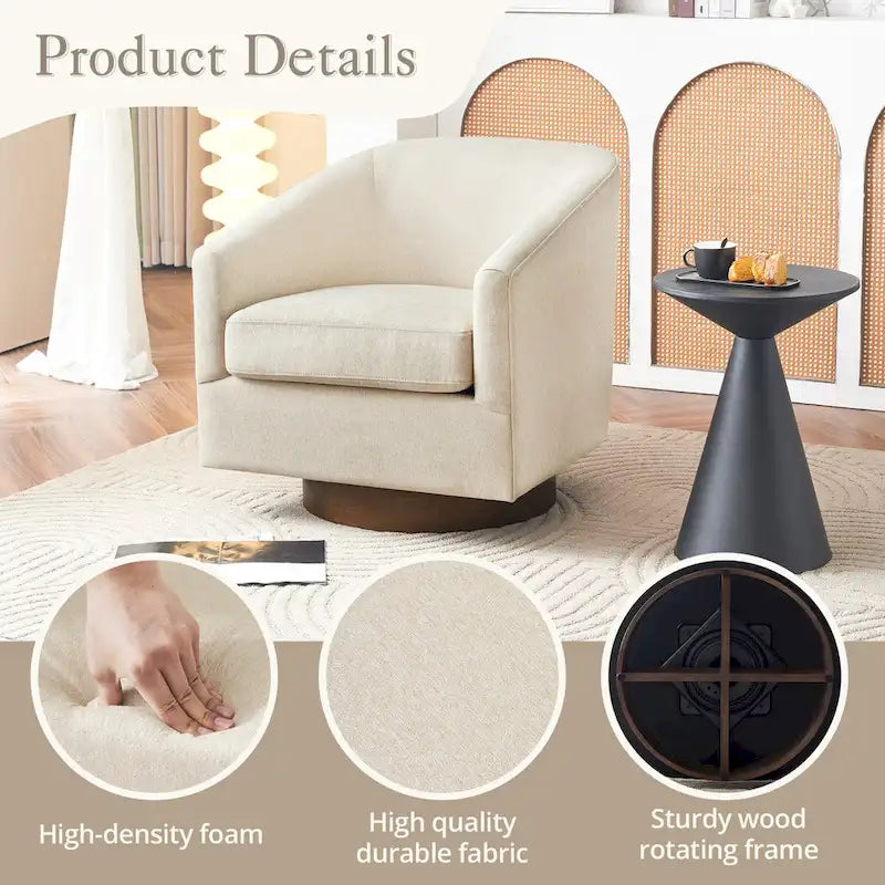 Modern Upholstered Accent Chair Fabric 360 Swivel Barrel Set of 2 Armchair Wood Frame