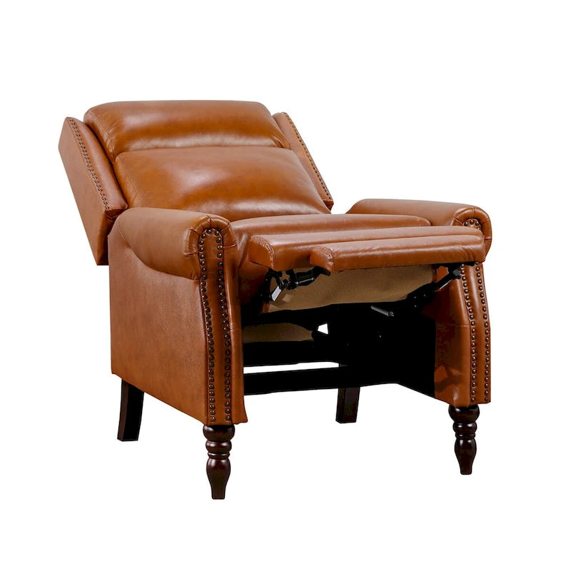 COZYMAN Mid-century Genuine Leather Recliner Adjustable Push Back Comfortable Set of 2 Arm Chairs for Living Room