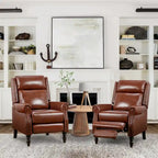 COZYMAN Mid-century Genuine Leather Recliner Adjustable Push Back Comfortable Set of 2 Arm Chairs for Living Room