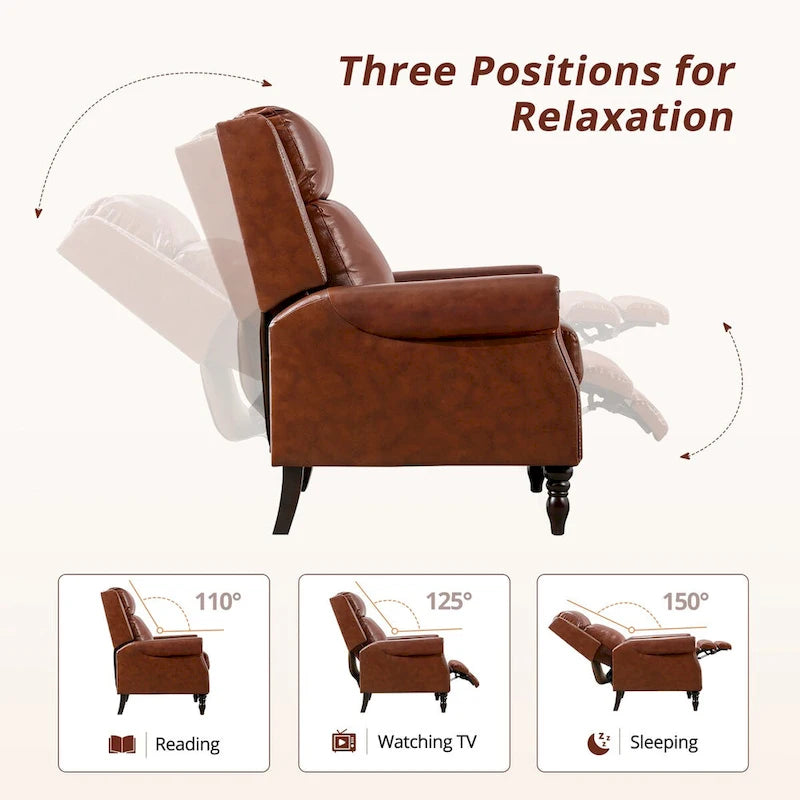 COZYMAN Mid-century Genuine Leather Recliner Adjustable Push Back Comfortable Set of 2 Arm Chairs for Living Room