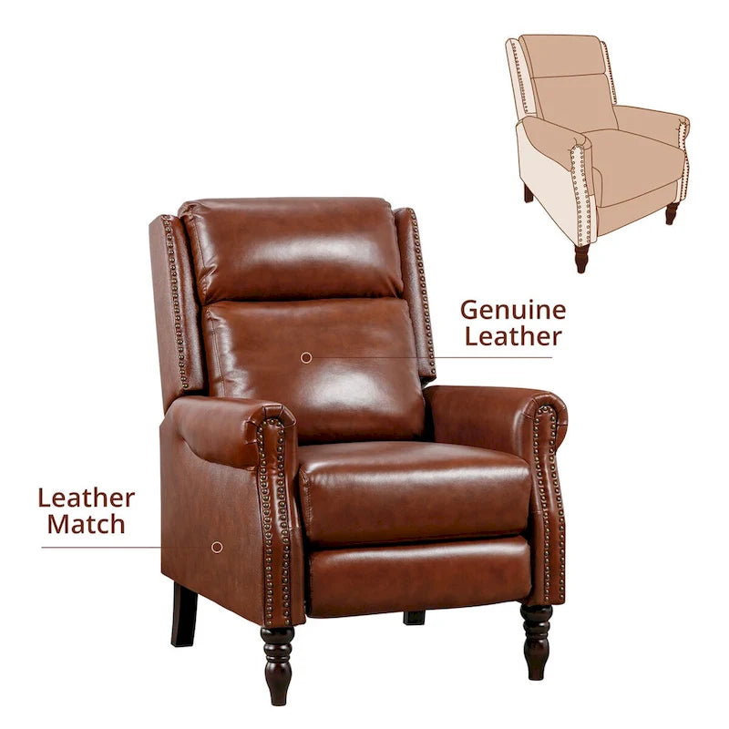 COZYMAN Mid-century Genuine Leather Recliner Adjustable Push Back Comfortable Set of 2 Arm Chairs for Living Room