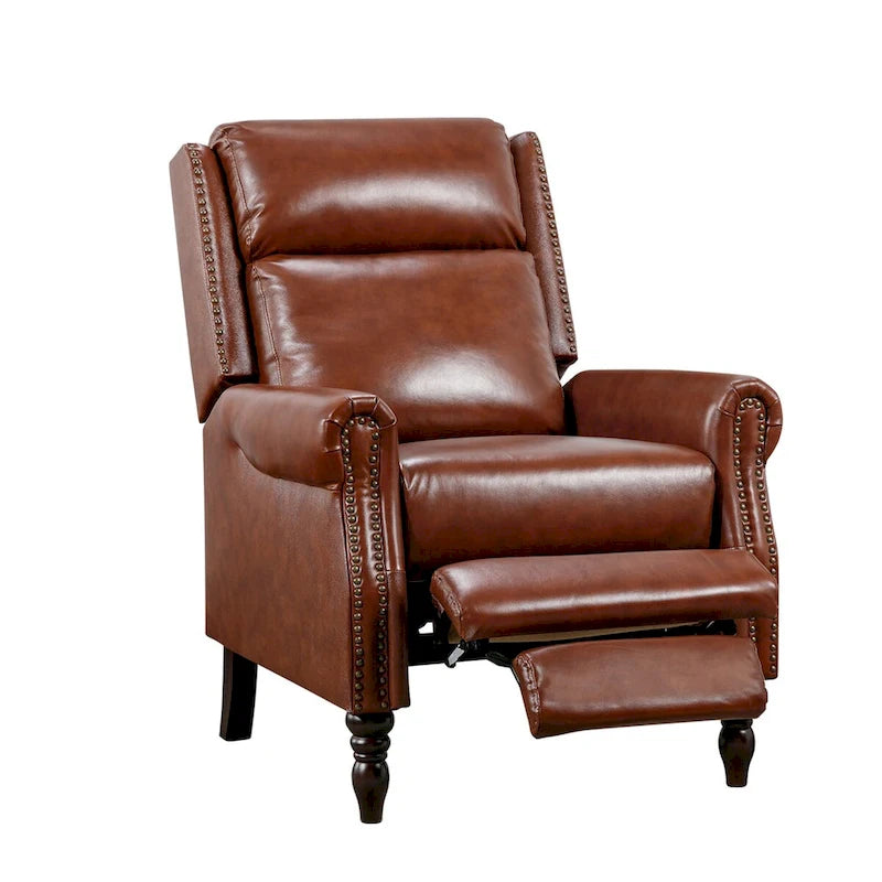 COZYMAN Mid-century Genuine Leather Recliner Adjustable Push Back Comfortable Set of 2 Arm Chairs for Living Room