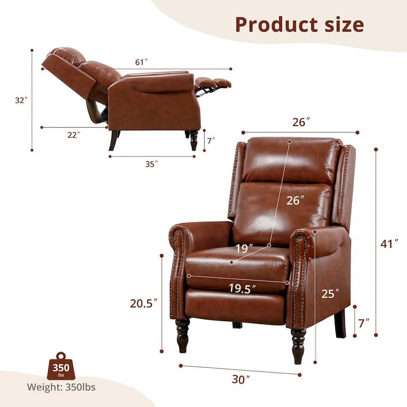COZYMAN Mid-century Genuine Leather Recliner Adjustable Push Back Comfortable Set of 2 Arm Chairs for Living Room