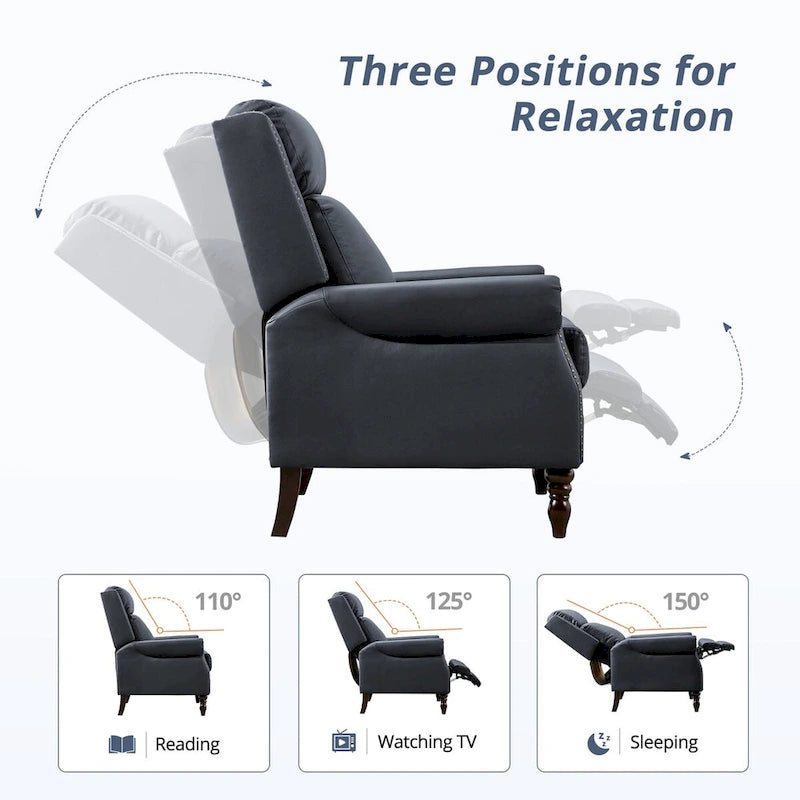 COZYMAN Mid-century Genuine Leather Recliner Adjustable Push Back Comfortable Set of 2 Arm Chairs for Living Room