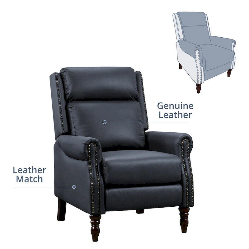 COZYMAN Mid-century Genuine Leather Recliner Adjustable Push Back Comfortable Set of 2 Arm Chairs for Living Room