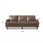 Ivy Living Cassia Top Grain Leather Sofa With Feather, Memory Foam and Springs