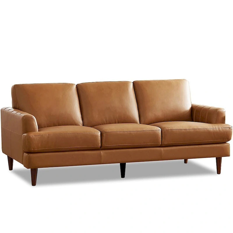 Ivy Living Cassia Top Grain Leather Sofa With Feather, Memory Foam and Springs