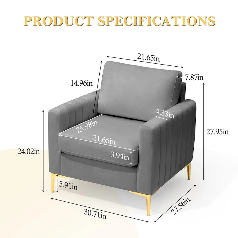 Upholstered Club Chair Accent Chair Velvet Arm Chair Comfortable Sofa Chair - See picture