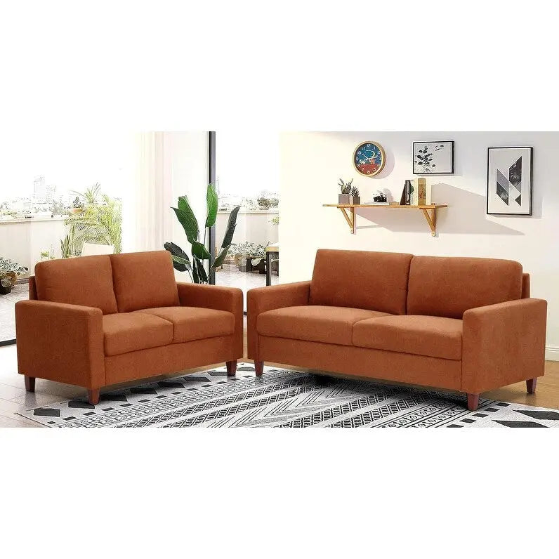 Miles 2 Piece Sofa and Loveseat Sets with Reversible Back Pillows Mid Century Modern Sofa