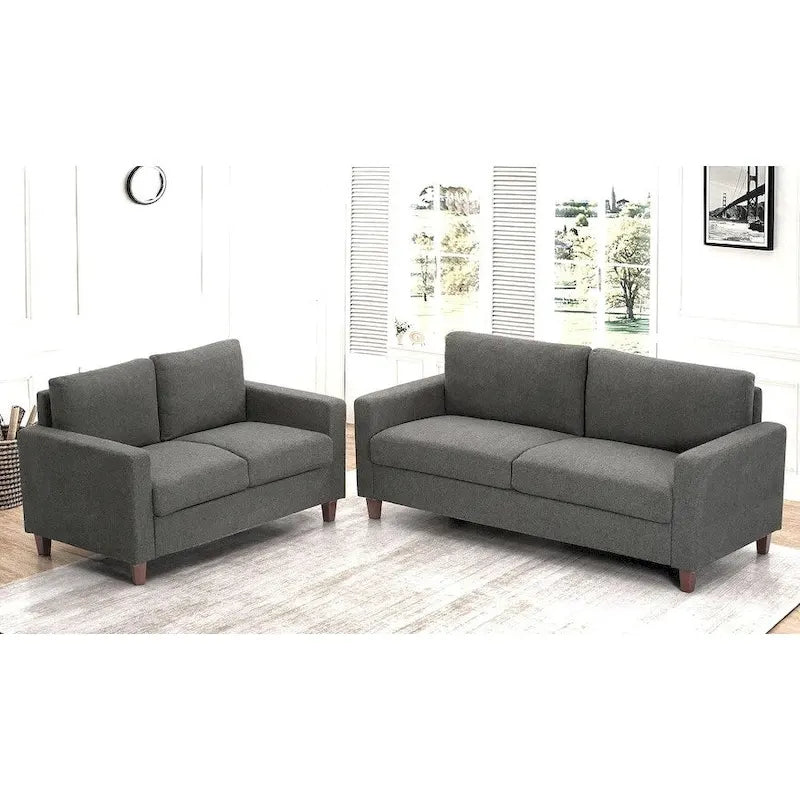 Miles 2 Piece Sofa and Loveseat Sets with Reversible Back Pillows Mid Century Modern Sofa