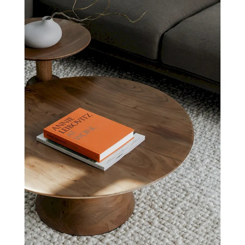 Macari Nelson Modern Solid Mango Wood Pedestal Coffee Table - 30W x 30D x 14H