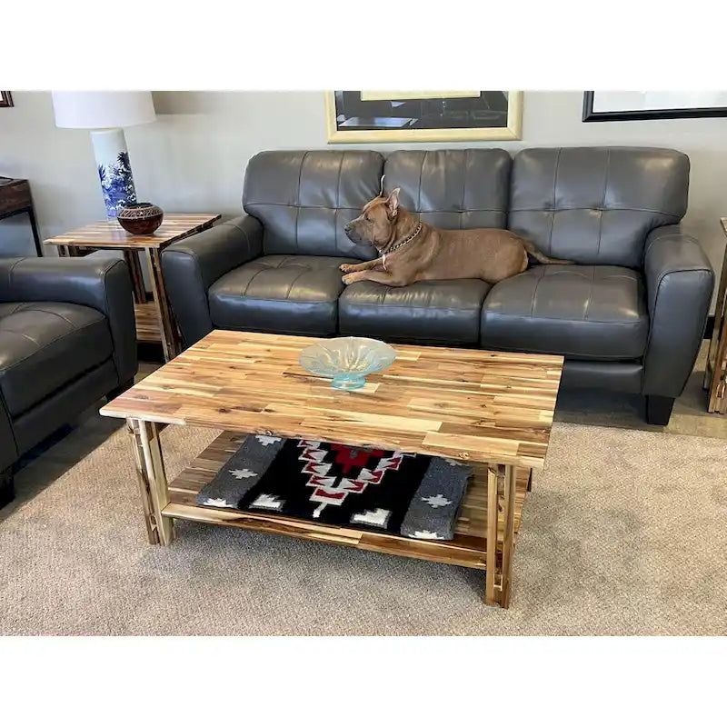 Acacia Wood Architectural Coffee Table with Shelf