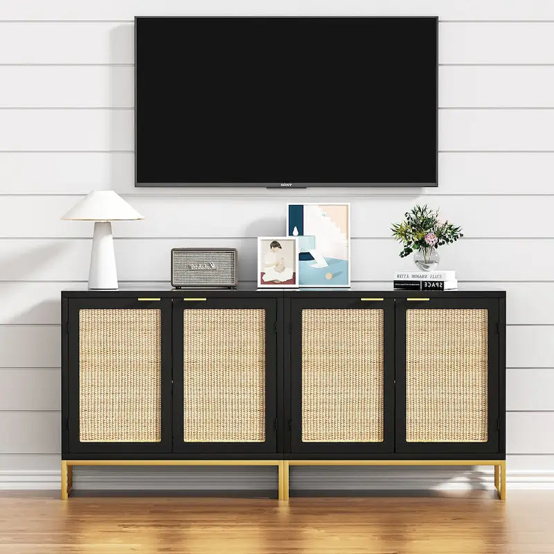 Anmytek Mid-Century Modern 2-Door Black Buffet Sideboard Accent Storage Cabinet with Adjustable Shelves