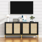 Anmytek Mid-Century Modern 2-Door Black Buffet Sideboard Accent Storage Cabinet with Adjustable Shelves