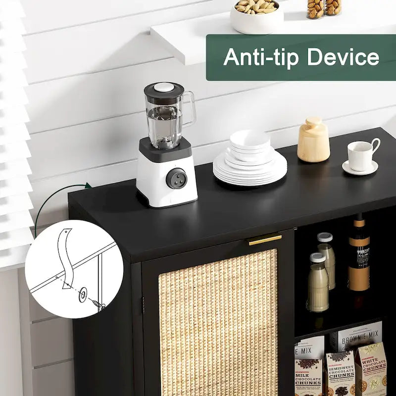 Anmytek Mid-Century Modern 2-Door Black Buffet Sideboard Accent Storage Cabinet with Adjustable Shelves