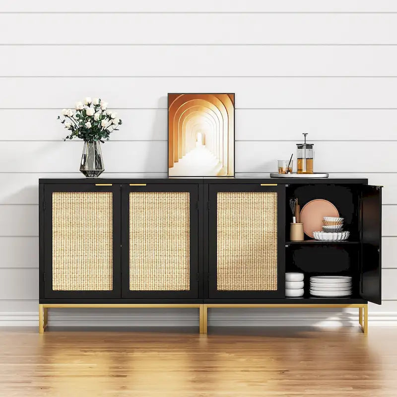 Anmytek Mid-Century Modern 2-Door Black Buffet Sideboard Accent Storage Cabinet with Adjustable Shelves