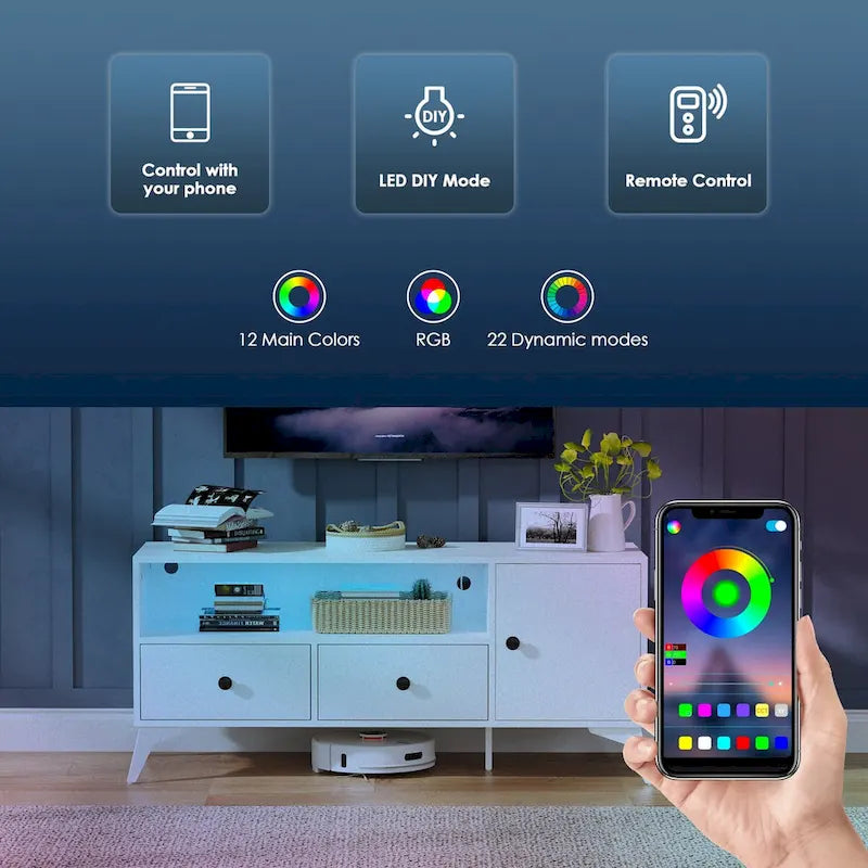 TV Stand Console Table Open Media Storage Entertainment Center with RGB LED Light - 47.24 in L x 15.74 in W x 20.47 in H