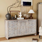 Wooden Farmhouse 4-Door Sideboard with Adjustable Shelves