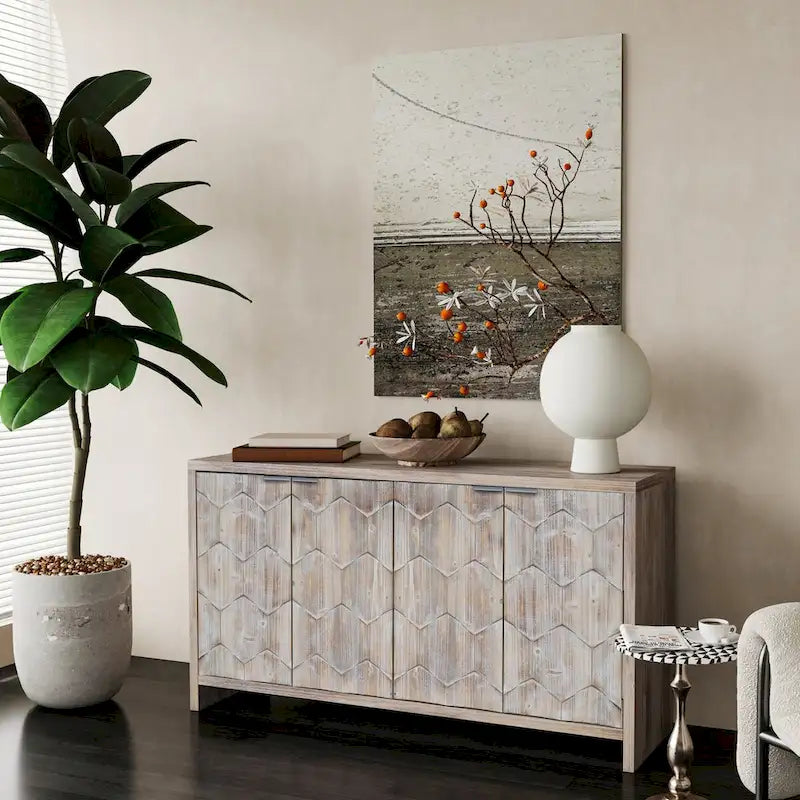 Wooden Farmhouse 4-Door Sideboard with Adjustable Shelves