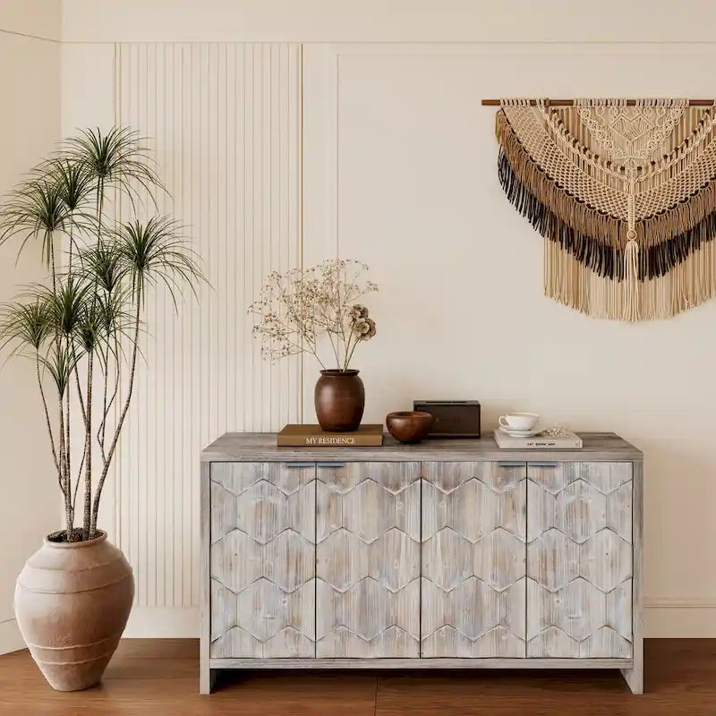 Wooden Farmhouse 4-Door Sideboard with Adjustable Shelves